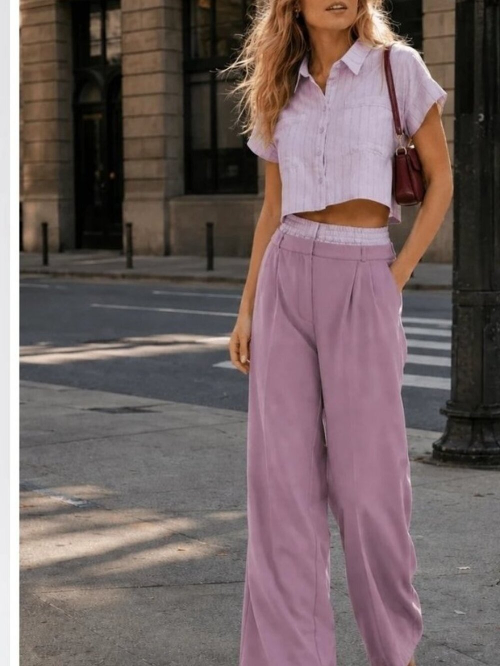 Crop Shirt with Matching Lavender Pants Set — Sizes S, M, L